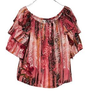 EST 1946 TIERED RUFFLED SLEEVES BOHO/PEASANT BLOUSE TOP‎ FLORAL PRINT L  NWOT